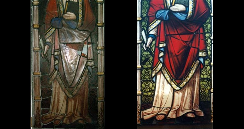 Church of the Holy Trinity Toronto Ontario EGD Glass Restoration - Stained Glass Damage Before After