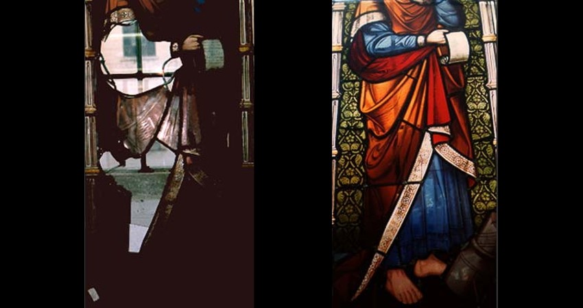 Church of the Holy Trinity Toronto Ontario EGD Glass Restoration - Stained Glass Damage Before After