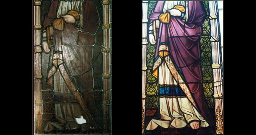 Church of the Holy Trinity Toronto Ontario EGD Glass Restoration - Stained Glass Damage Before After