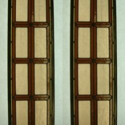 Reclaimed stained glass for sale. Red and beige leaded door panels. EGD Glass.