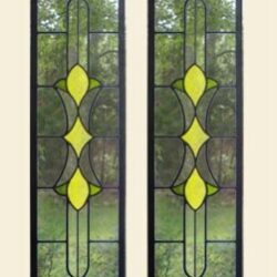 Reclaimed stained glass for sale. Yellow and green door panels EGD Glass